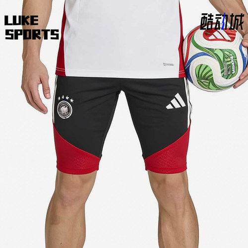Adidas/阿迪达斯正品纯色松紧中腰直筒裤男经典黑红色短裤KB4481