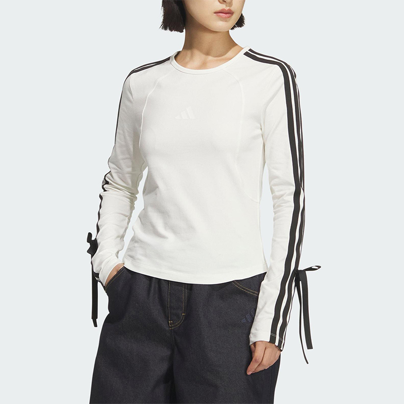 Adidas/阿迪达斯正品2025女士运动针织修身蝴蝶结长袖T恤KG3861