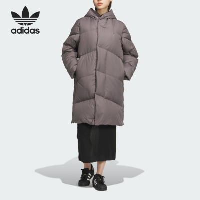 Adidas/阿迪达斯正品三叶草女士保暖连帽长款羽绒服JD3784