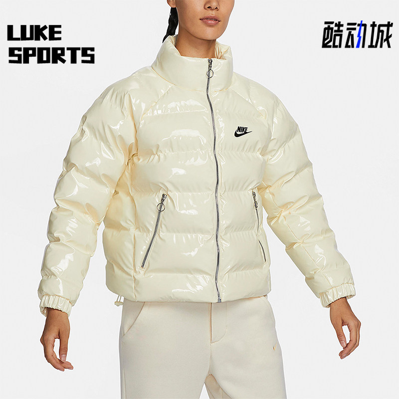 Nike/耐克正品冬季女士简约经典保暖宽松亮面漆皮棉服FQ3575-113