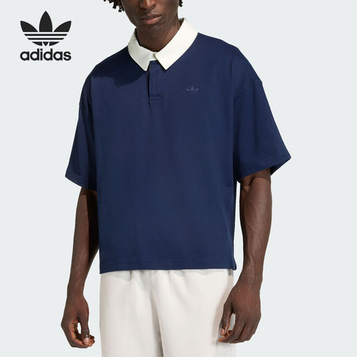 Adidas/阿迪达斯官方正品三叶草新款男深蓝白色短袖POLO衫KD0586