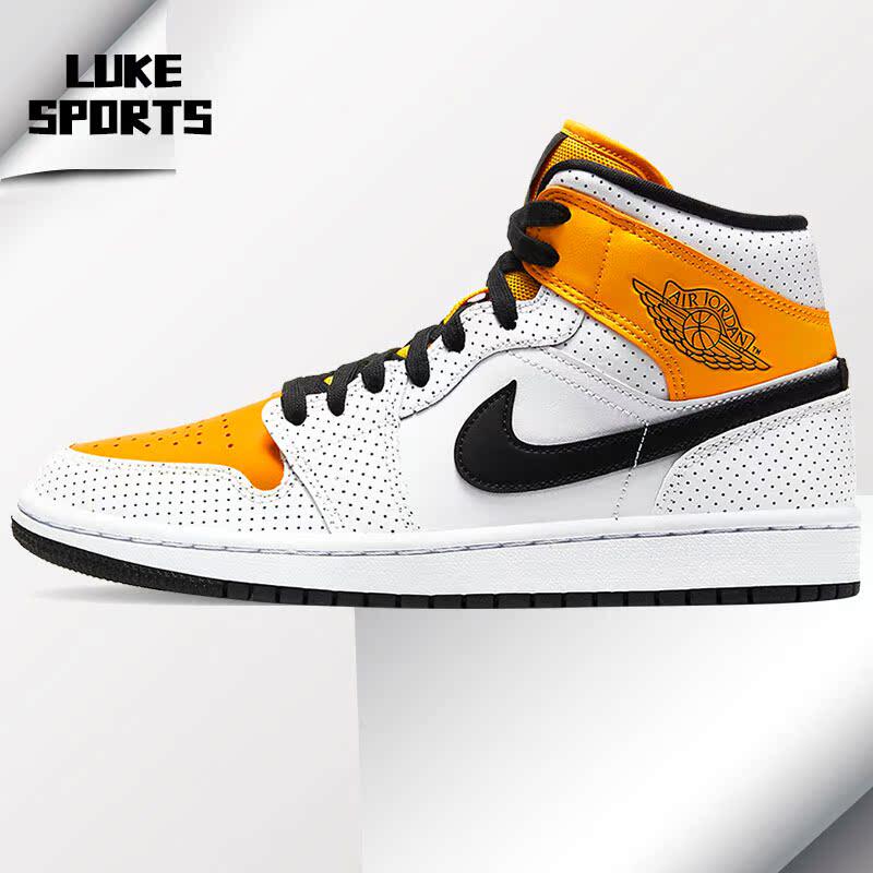 Nike/耐克正品Jordan1 Mid AJ1湖人白黄柠檬女子运动篮球鞋BQ6472