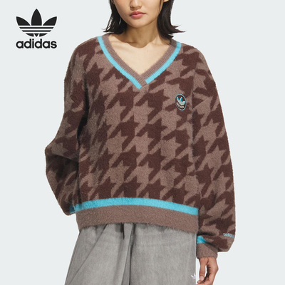Adidas/阿迪达斯官方正品三叶草女士V领复古针织休闲套头衫KC2688