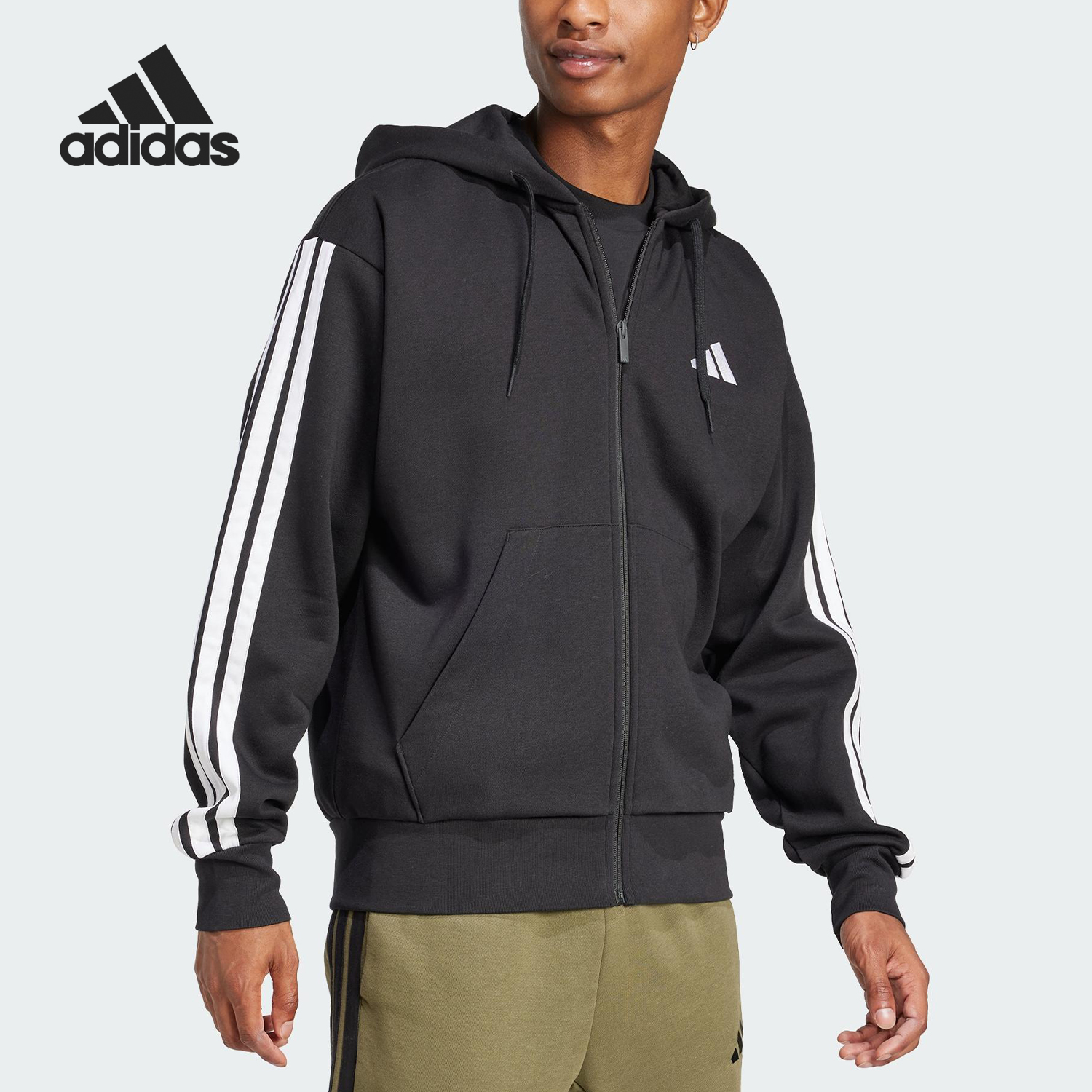 Adidas/阿迪达斯官方正品ESSENTIALS 男士条纹连帽运动外套JD1870