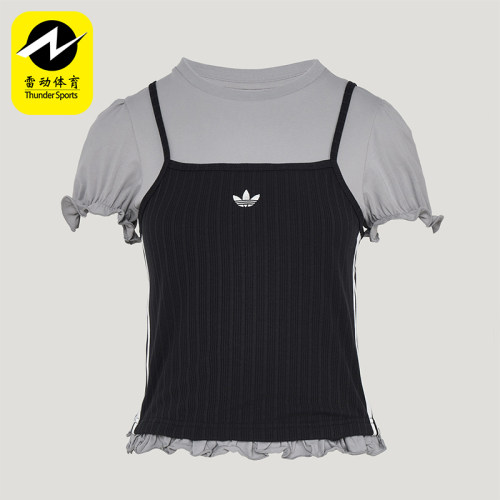 Adidas/阿迪达斯正品三叶草女士时尚经典花边下摆短袖T恤KY3299