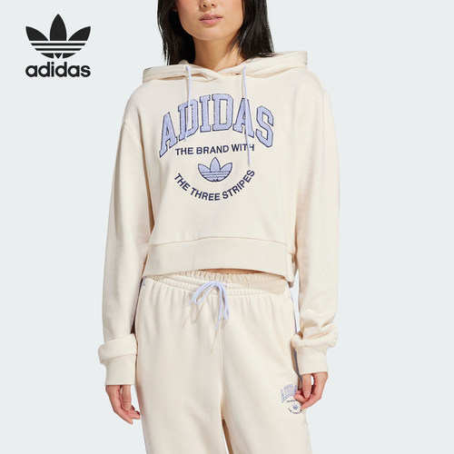 Adidas/阿迪达斯官方正品三叶草女士印花运动连帽宽松卫衣IR6035