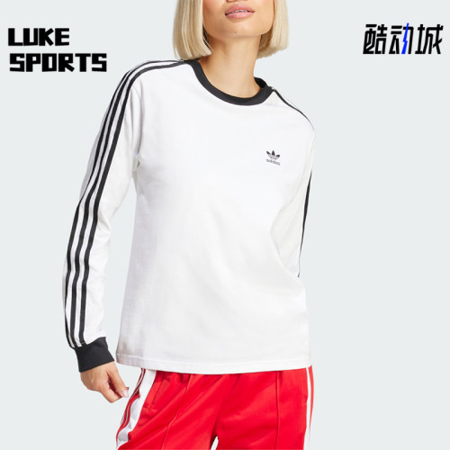 Adidas/阿迪达斯正品三叶草女士圆领套头条纹长袖T恤JC5776