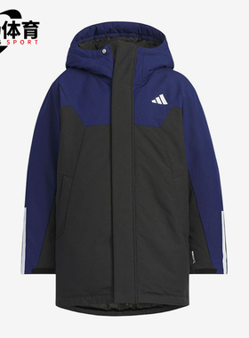 Adidas/阿迪达斯正品152新款儿童蓝黑色保暖经典连帽棉服KC5408