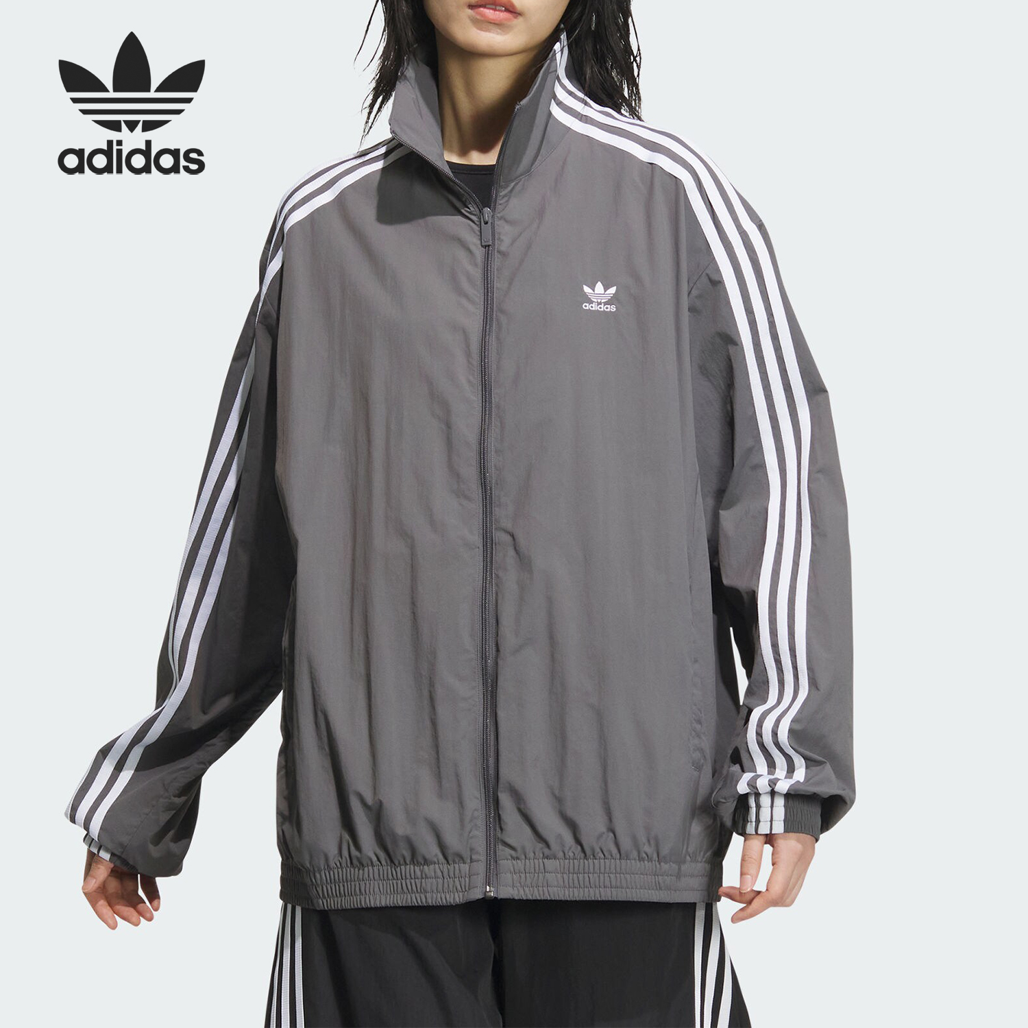 Adidas/阿迪达斯正品三叶草女士经典条纹运动夹克外套JJ3362