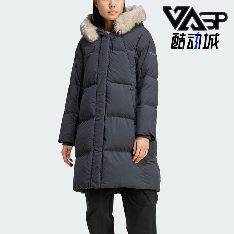 Adidas/阿迪达斯正品冬季女士休闲保暖长款运动连帽羽绒服KC8485