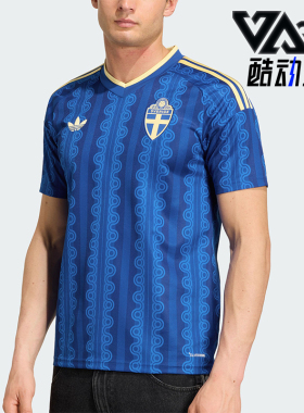Adidas/阿迪达斯正品新款男蓝黄色足球V领足球经典短袖球衣JM5810
