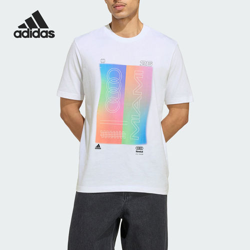 Adidas/阿迪达斯官方正品新款男白色赛车亲肤耐穿短袖T恤KF4902