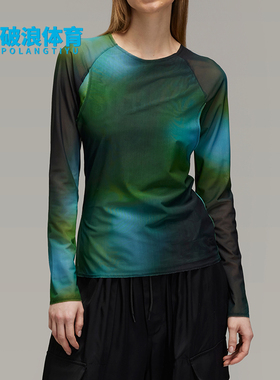 Adidas/阿迪达斯正品女士时尚印花针织网纱运动长袖T恤JL8301