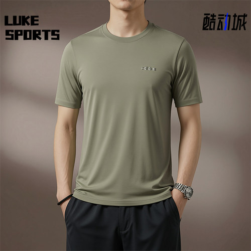 Adidas/阿迪达斯正品圆领宽松风男橄榄绿经典短袖休闲T恤KQ5316