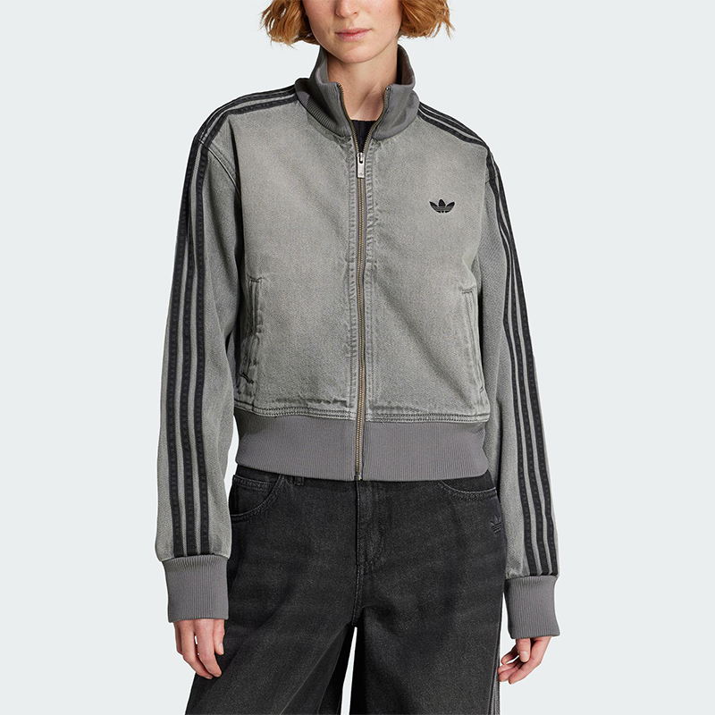 Adidas/阿迪达斯正品三叶草女士休闲牛仔立领日常短款外套JY2564