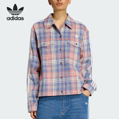 Adidas/阿迪达斯正品三叶草女士格纹翻领运动休闲外套KC6277