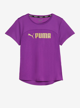 Puma/彪马潮流女士跑步训练运动前短后长拼接印花短袖T恤