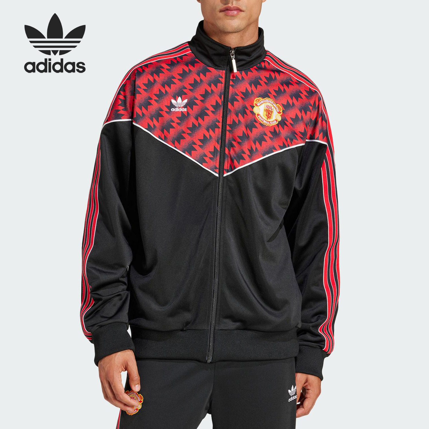 Adidas/阿迪达斯官方正品三叶草男士宽松拼接立领运动外套JF0373