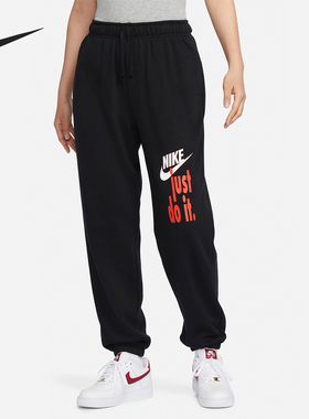 Nike/耐克正品秋冬女士高腰薄绒休闲运动针织长裤FB8488-010