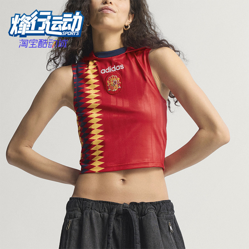 Adidas/阿迪达斯正品女士Logo修身短款连帽无袖足球衣KE2290