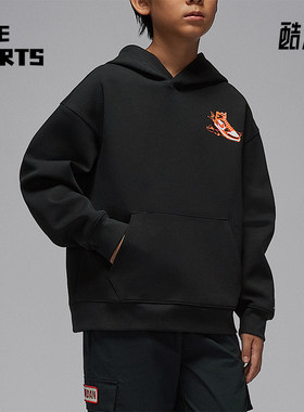 Nike/耐克JORDAN新款黑橙色柔软经典套头连帽衫IQ5323-010