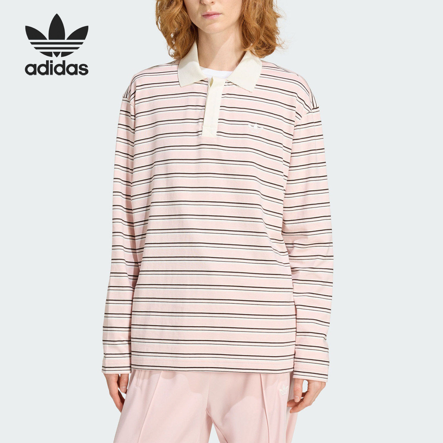 Adidas/阿迪达斯正品三叶草女士潮流宽松长袖POLO衫KU8351