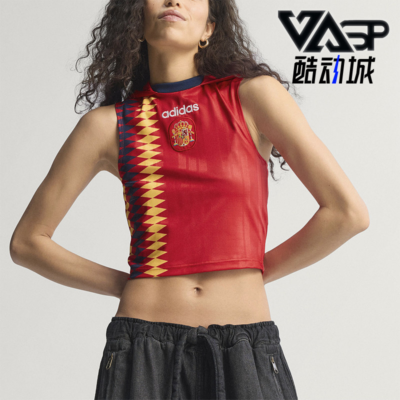 Adidas/阿迪达斯正品女士Logo修身短款连帽无袖足球衣KE2290