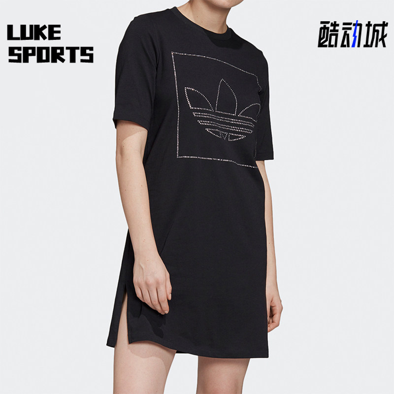 Adidas/阿迪达斯正品三叶草女士透气圆领针织简约连衣裙FU1727