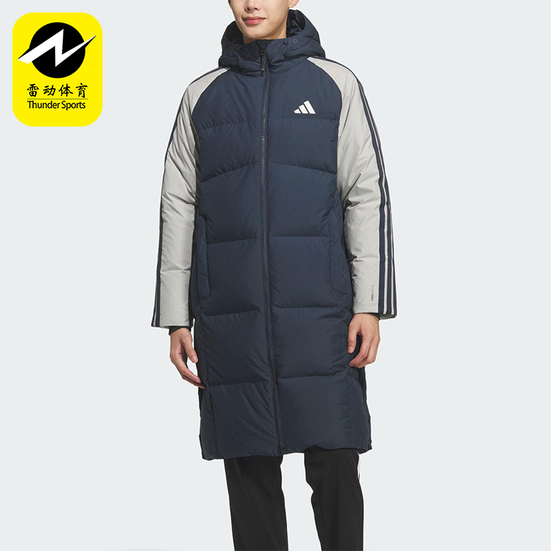 Adidas/阿迪达斯正品3S CB Long Down男士连帽长款羽绒服KQ5494