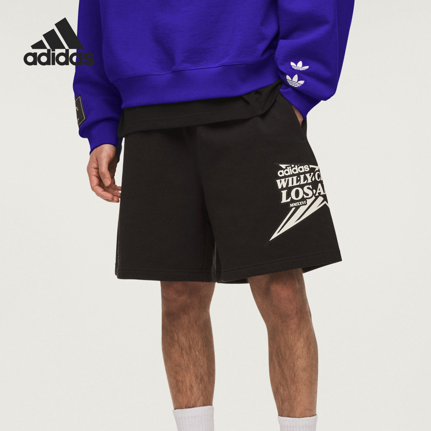 Adidas/阿迪达斯官方正品三叶草男士宽松印花简约运动短裤KR8695