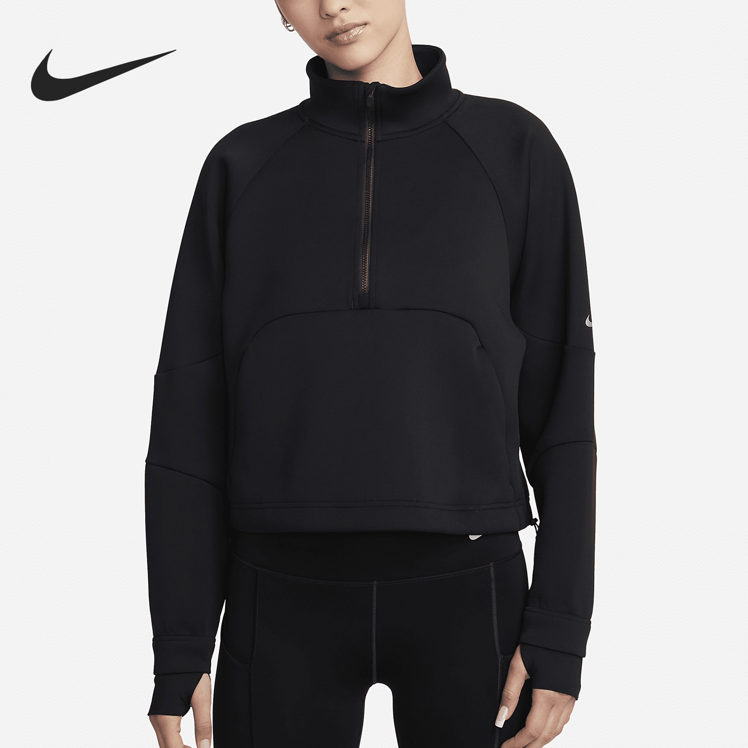 耐克女士半长拉链短款休闲卫衣