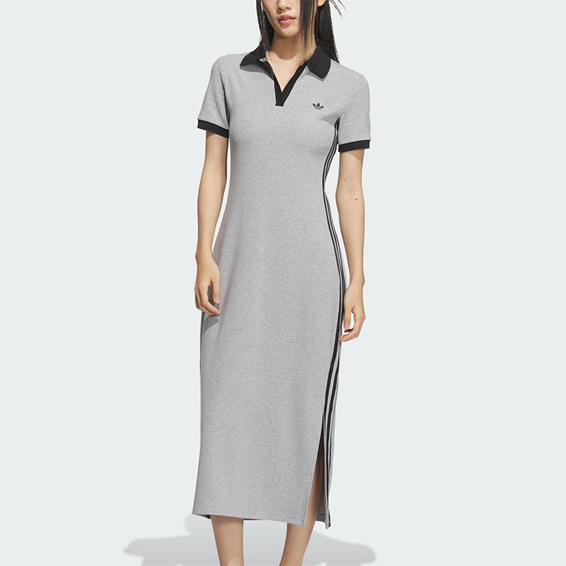 Adidas/阿迪达斯正品三叶草女士三条纹长款透气休闲连衣裙KF0318