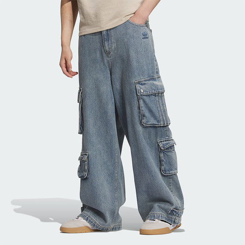 Adidas/阿迪达斯正品三叶草男士经典多口袋工装潮流牛仔裤JY0204