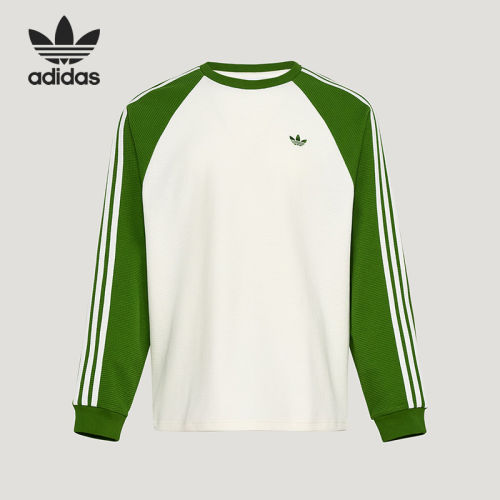 Adidas/阿迪达斯正品三叶草男女华夫格拼接复古长袖T恤KV8869