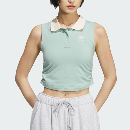 Adidas/阿迪达斯正品三叶草女士短款紧身运动翻领休闲背心KE3894