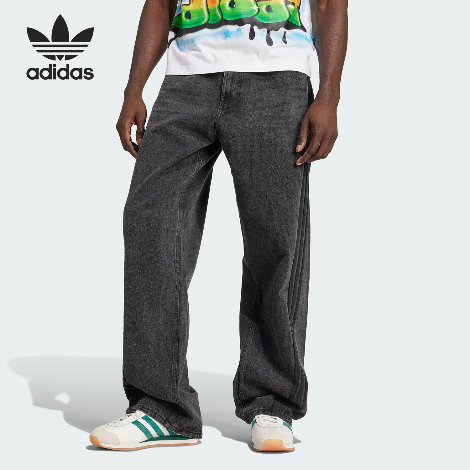 Adidas/阿迪达斯官方正品三叶草男士时尚简约牛仔运动长裤JY6291