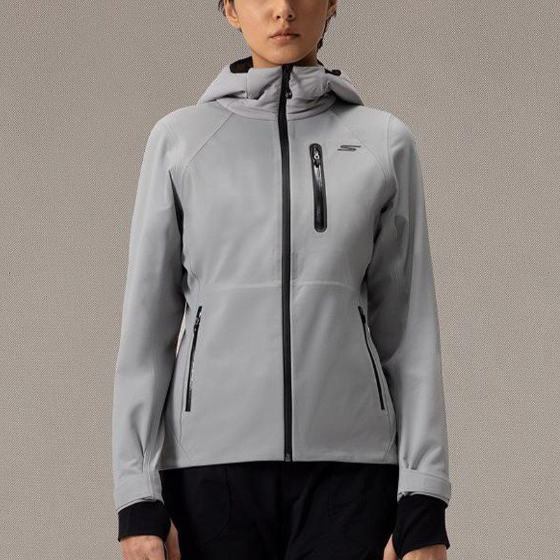 Skechers/斯凯奇正品春秋款女士拉链口袋梭织连帽外套P424W222