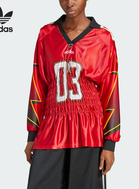 Adidas/阿迪达斯正品三叶草女士印花收腰足球长袖T恤JX9218