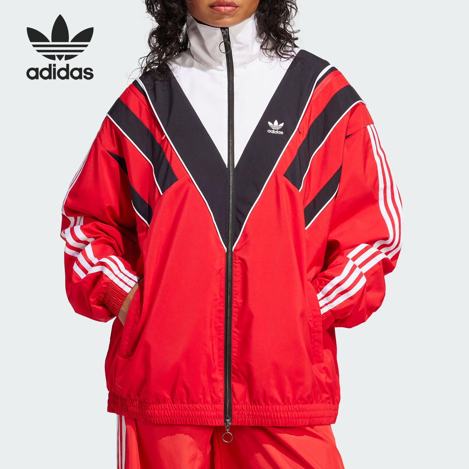 Adidas/阿迪达斯官方正品三叶草女士复古立领防风运动外套JW9741