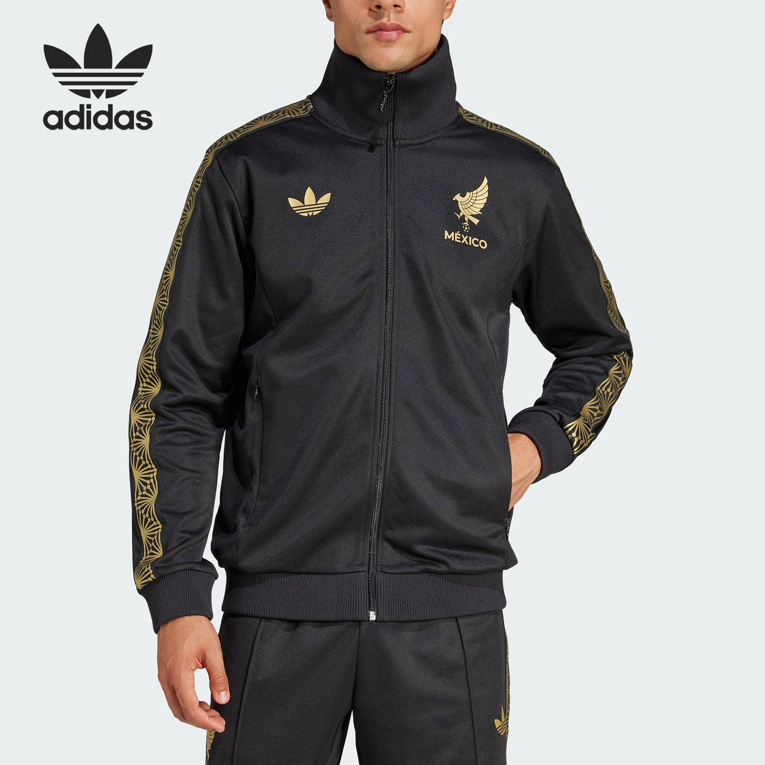 Adidas/阿迪达斯官方正品三叶草男士立领足球拼接运动外套JE5335