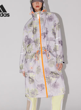 Adidas/阿迪达斯官方正品新款女士长款印花连帽夹克外套IN3635