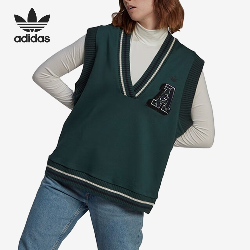 Adidas/阿迪达斯官方正品新款女子V领复古运动针织背心马甲IA8323