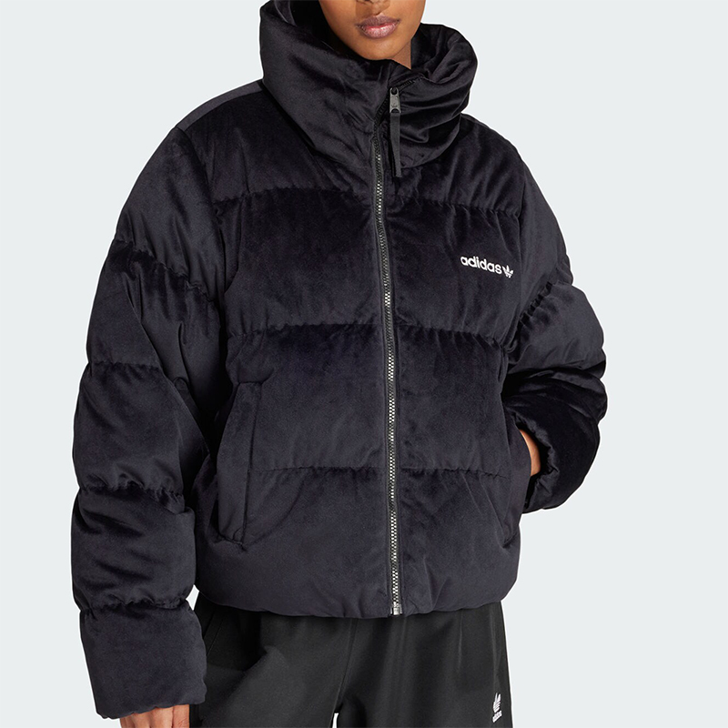 阿迪达斯女士金丝绒短款羽绒服