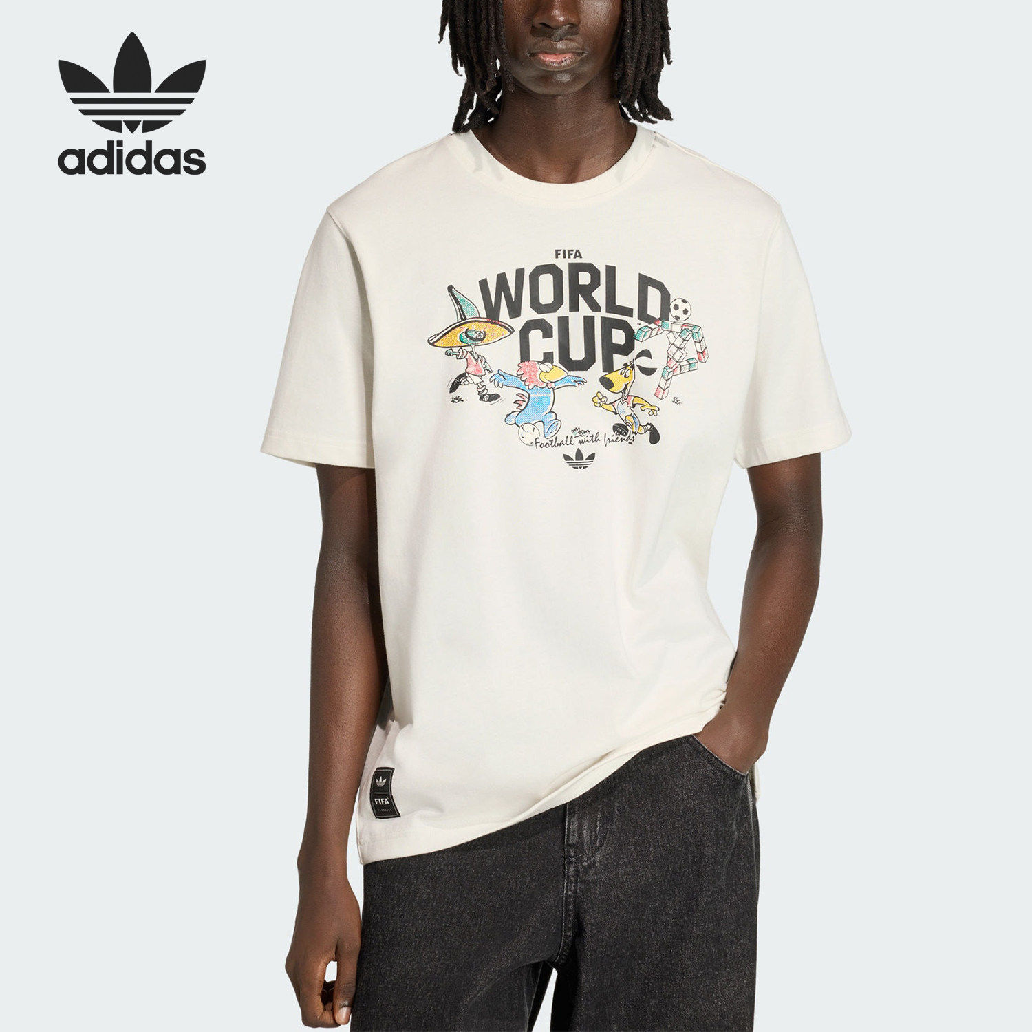 Adidas/阿迪达斯官方正品三叶草男士时尚图案足球短袖T恤KE2038