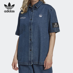 衬衫 Adidas SHIRT女子牛仔运动短袖 DENIM HL9059 阿迪达斯正品