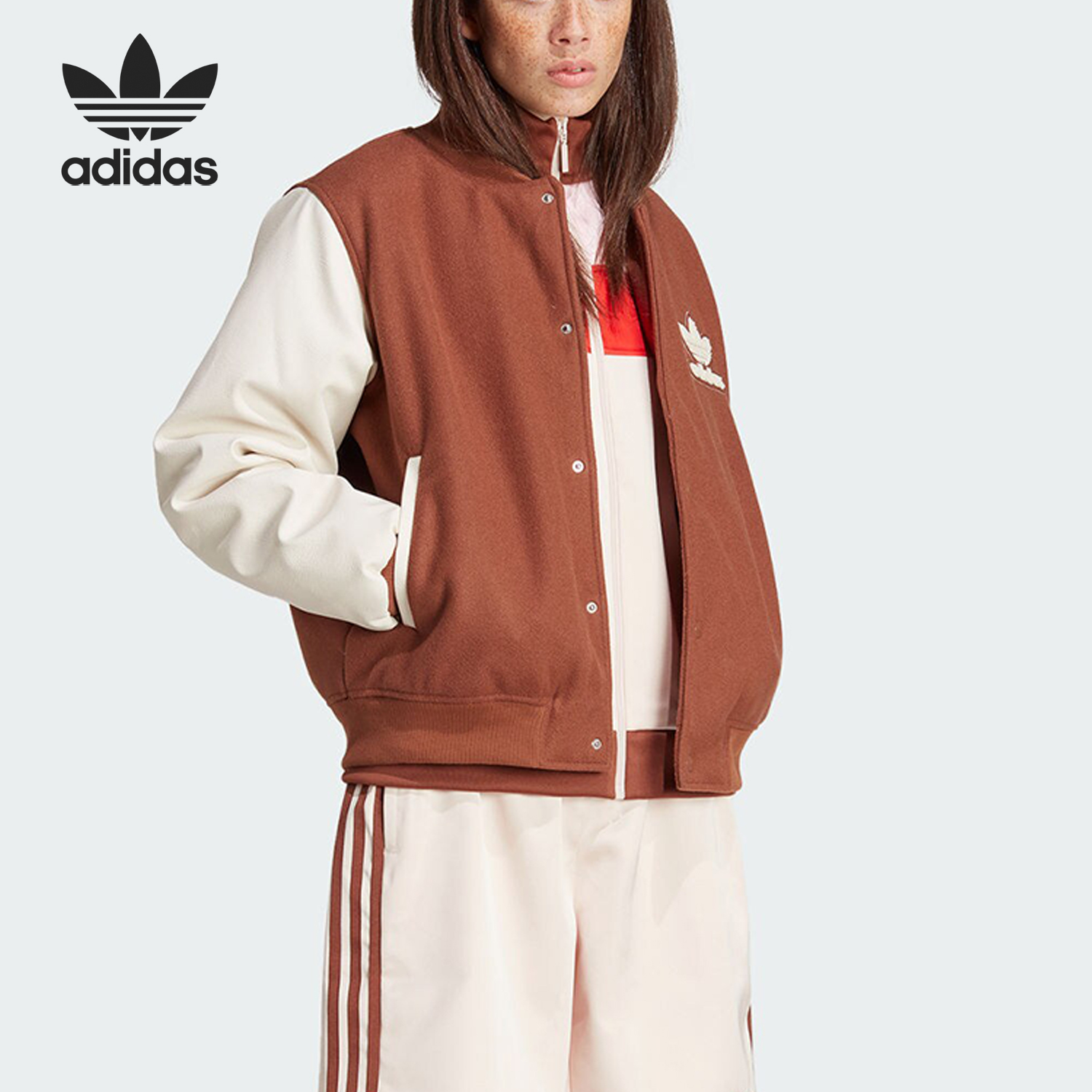 Adidas/阿迪达斯官方正品VRCT JACKET女士印花宽松运动棉服IS5742