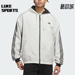Adidas/阿迪达斯正品三叶草男女连帽休闲条纹双面穿外套JX5440