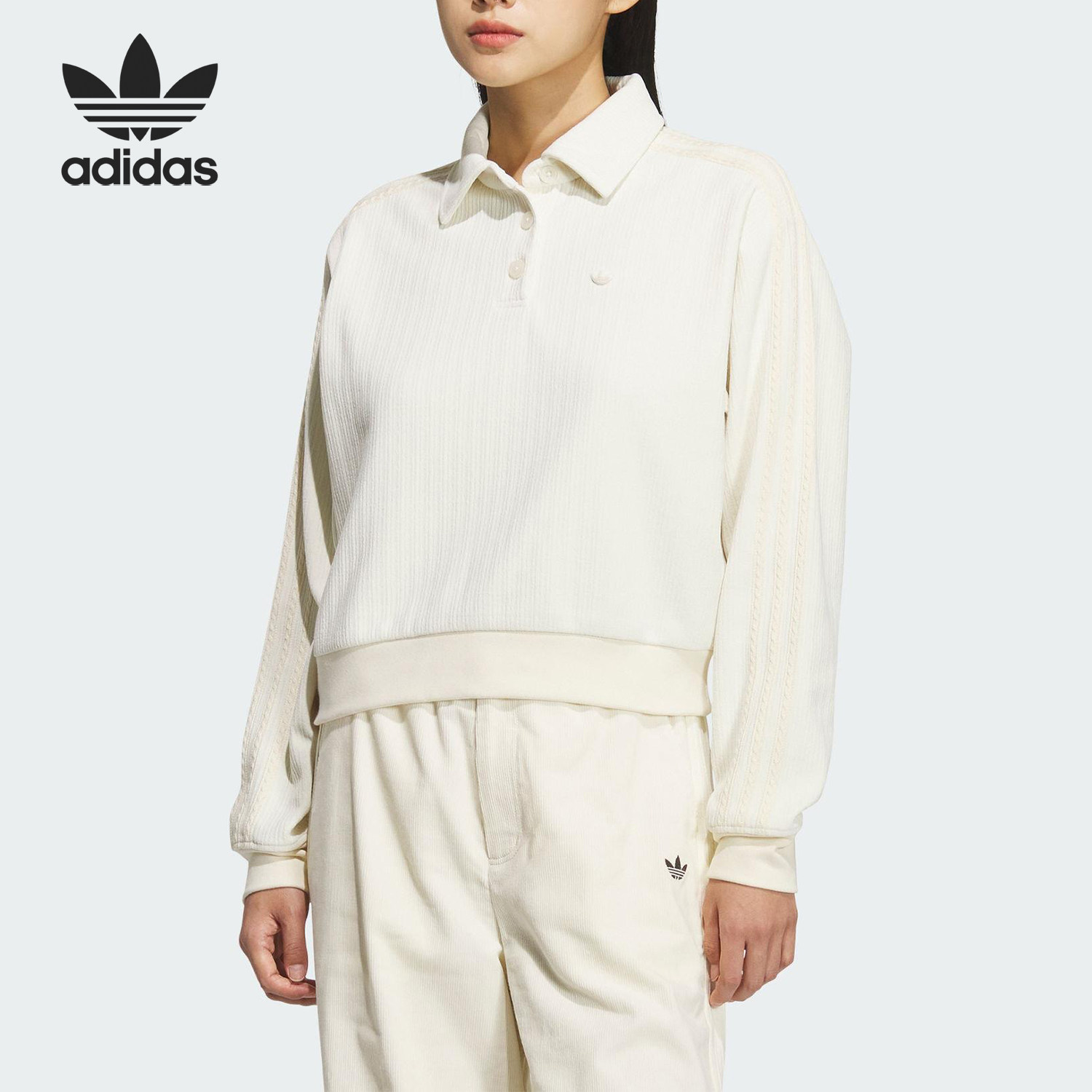 Adidas/阿迪达斯官方正品三叶草女士宽松短款针织POLO衫KS5982