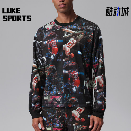 Nike/耐克正品Jordan男士印花针织宽松透气长袖T恤IF1831-010