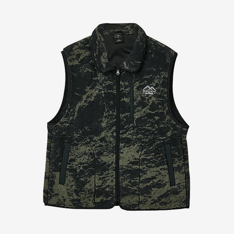 Skechers/斯凯奇正品户外新款男子风摇粒绒立领保暖无袖马甲